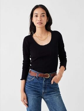 NWT Faherty Pointelle Long-Sleeve Tee Black Size M